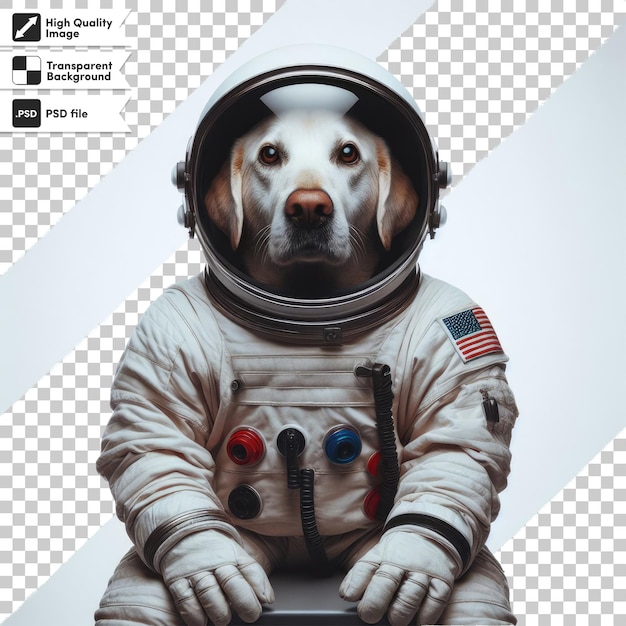 Psd un lindo perro en un disfraz de astronauta en un fondo transparente con una capa de máscara editable