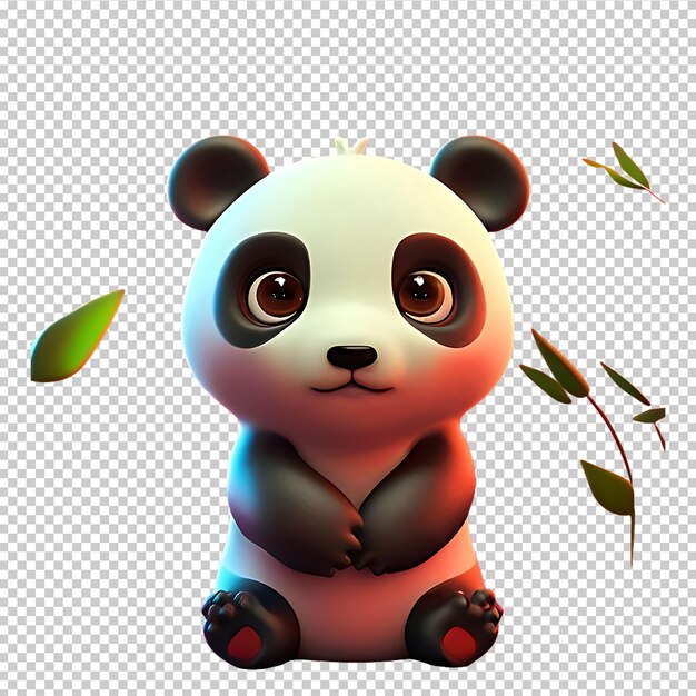 PSD psd lindo personaje de panda con fondo transparente de renderizado 3d de bambú