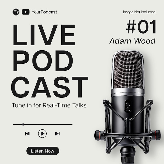 PSD Live Podcast Minica Diseño para redes sociales y plantilla de publicaciones de Instagram