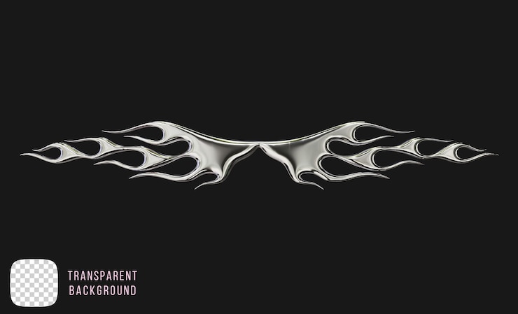 PSD psd llamas imagen de metal cromado estilo tatuaje pintura de automóviles renderizado en 3d