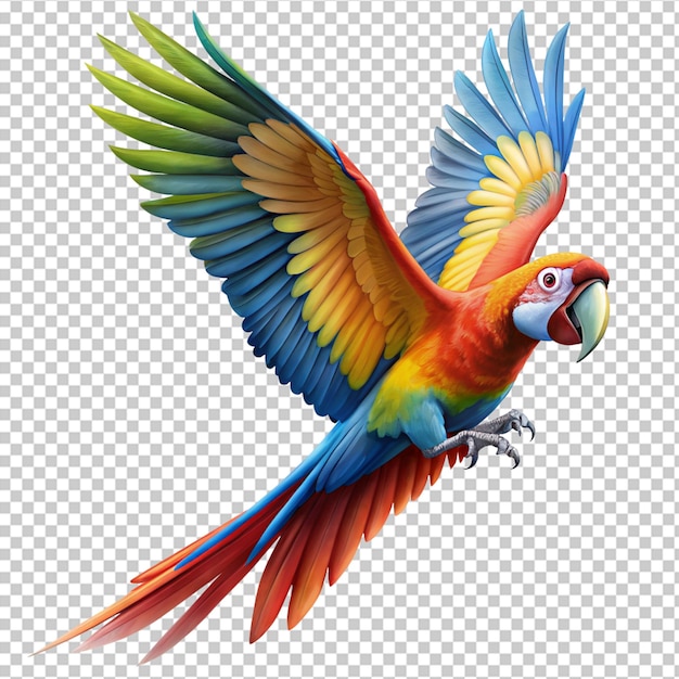 PSD psd de un loro guacamayo volador sobre un fondo transparente