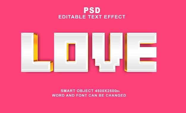 Psd love 3d bearbeitbarer photoshop-texteffektstil mit hintergrund