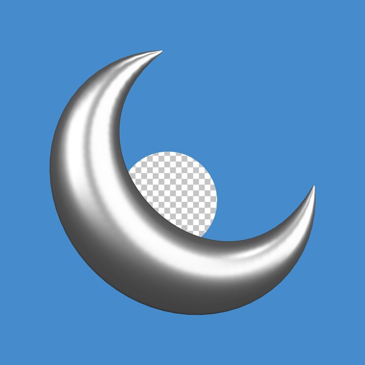 PSD, luna, plata, icono, con, 3d, interpretación