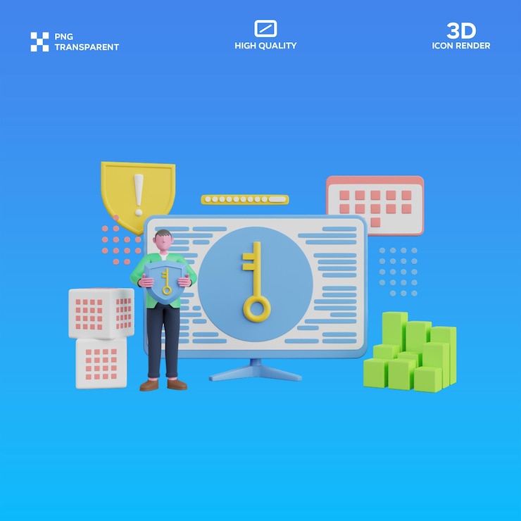 PSD psd man login using secure key 3d illustration