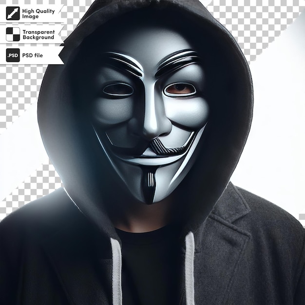 PSD psd man with anonymous mask on transparent background with editable mask layer