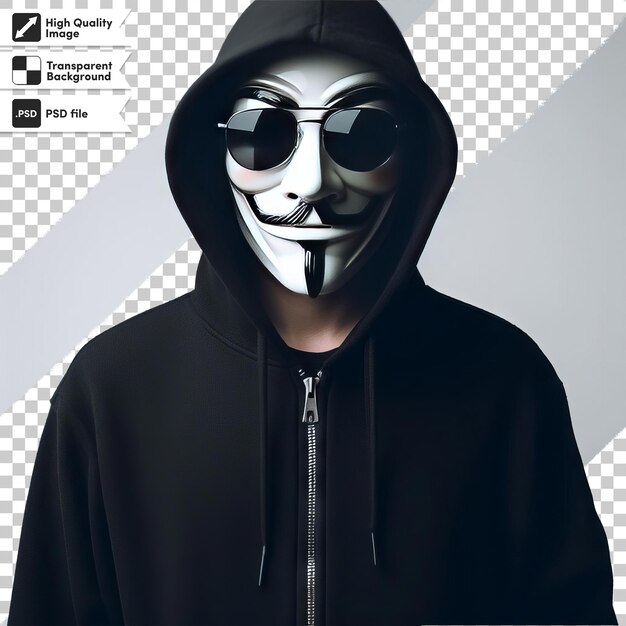 PSD psd man with anonymous mask on transparent background with editable mask layer