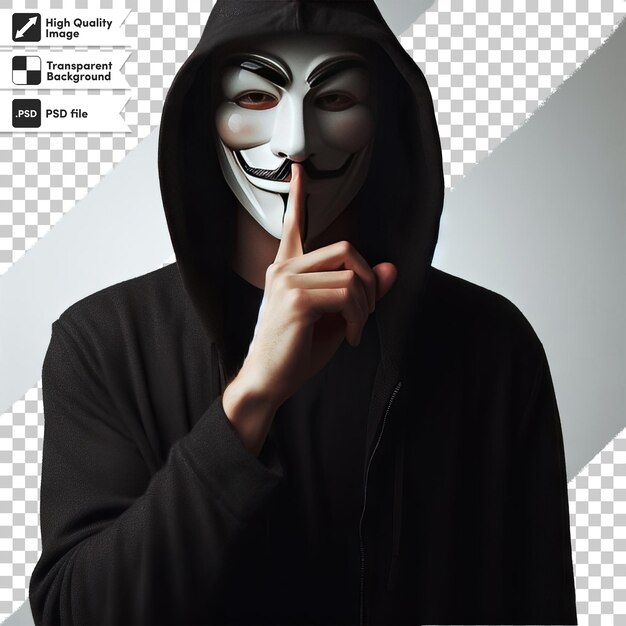 PSD psd man with anonymous mask on transparent background with editable mask layer