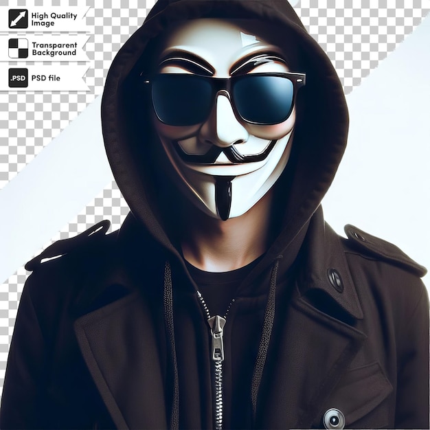 PSD psd man with anonymous mask on transparent background with editable mask layer