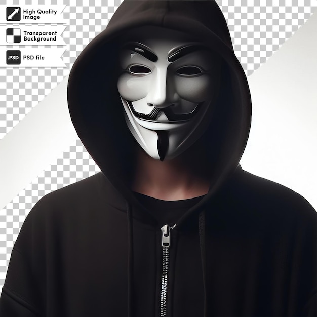 PSD psd man with anonymous mask on transparent background with editable mask layer