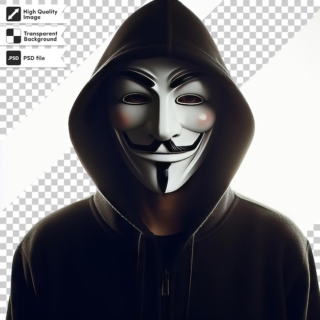 PSD psd man with anonymous mask on transparent background with editable mask layer