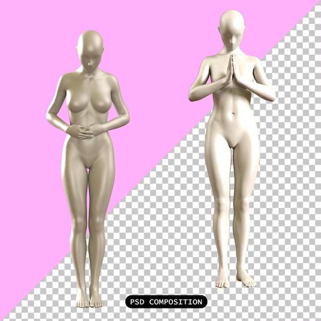 PSD psd maniquí mujer maniquí para tela moda aislada 3d ilustración de renderización