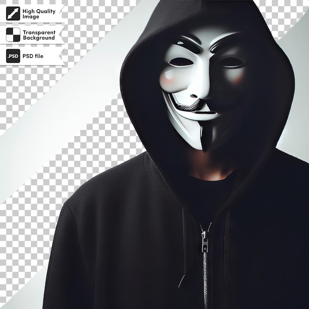PSD psd-mann mit anonymer maske auf durchsichtigem hintergrund mit bearbeitbarer maskenschicht