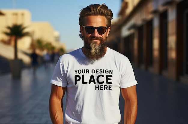 PSD psd-mann mit weißem t-shirt-mockup