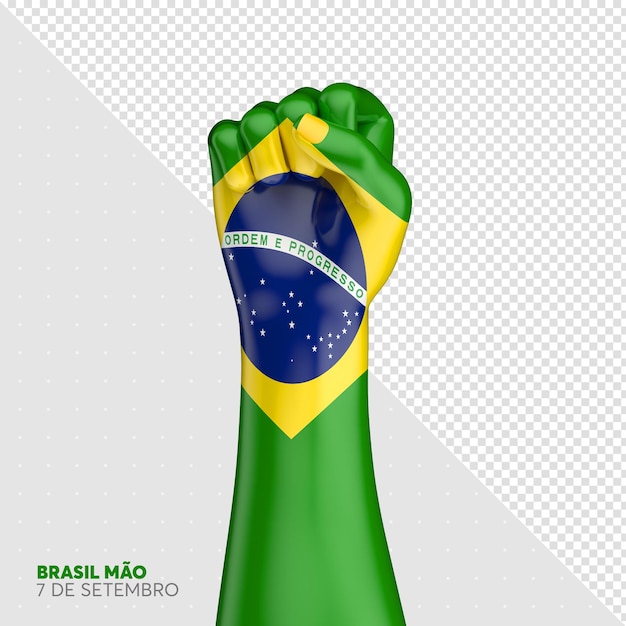 PSD psd mãos realistas com pintura da bandeira do brasil em renderização 3d