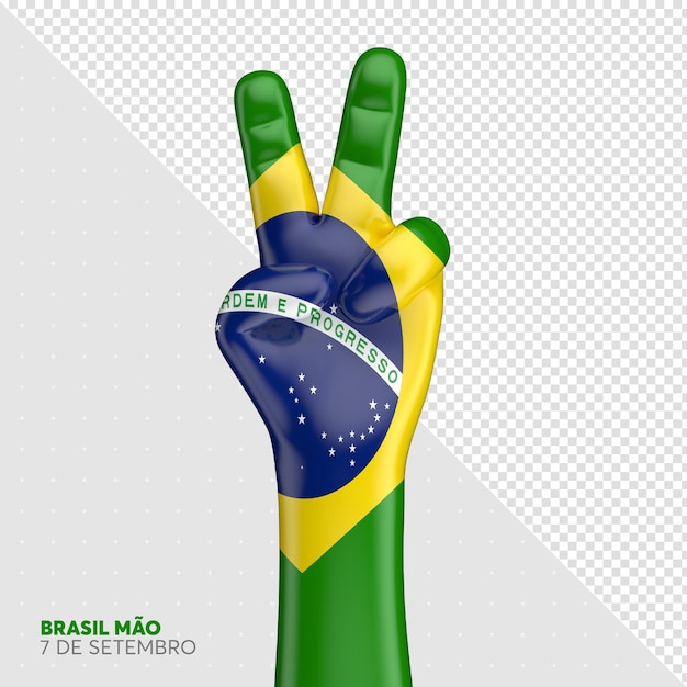PSD mãos realistas com pintura da bandeira do Brasil em renderização 3D