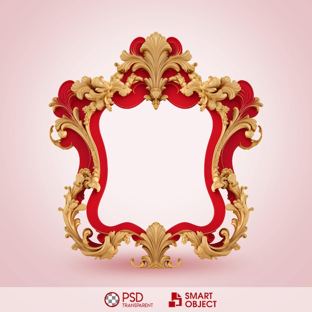 PSD marco barroco rojo dorado fondo transparente