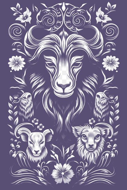 Psd del marco del zodiaco chino que destaca los doce animales de la tinta de contorno de arte del tatuaje de la camiseta