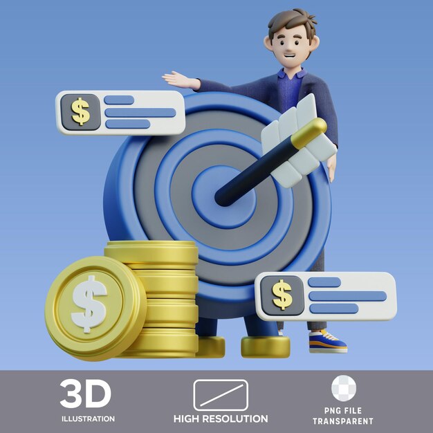 PSD masculino com objetivos financeiros Ilustração 3D