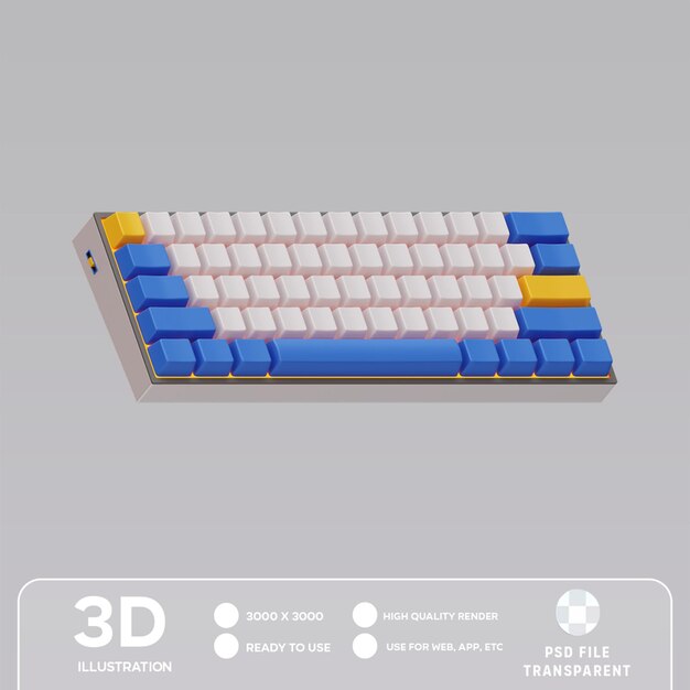 PSD mechanische Tastatur 60 Prozent 3D-Illustration