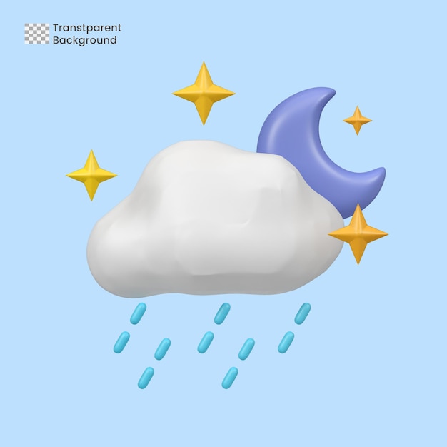 PSD media luna estrella nube fuerte lluvia icono aislado 3d render ilustración