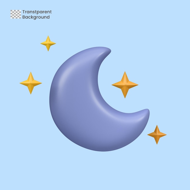PSD media luna y estrellas icono aislado 3d render ilustración