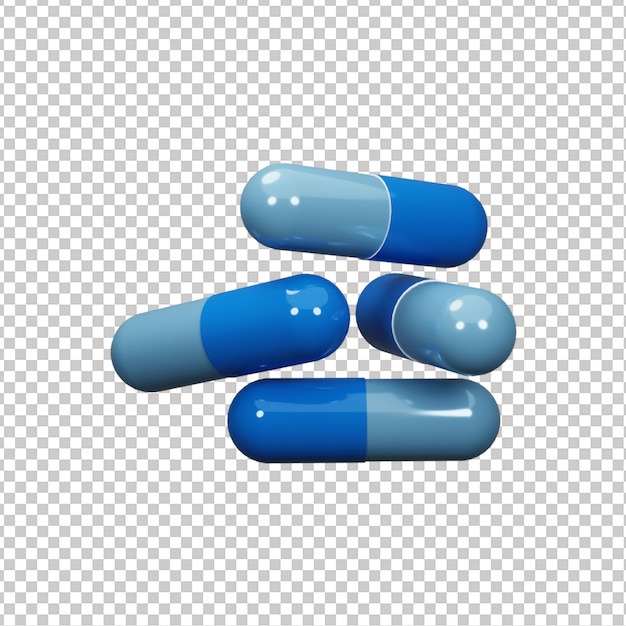 PSD-Medizinpillen-Kapselstapel 3D mit transparenten Hintergrundgrafikelementen gerendert