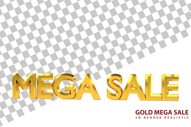 PSD Mega vendita, vendita speciale, in 3D Gold collor premium. Mega vendita oro con ombra. Illustrazione 3D