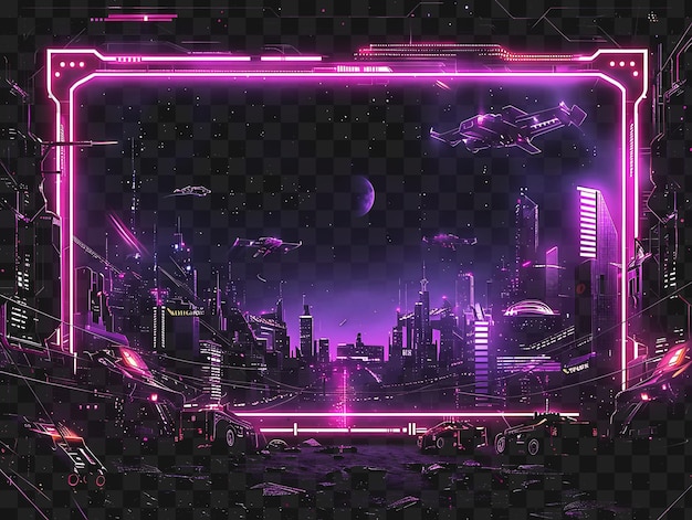 PSD psd megacity skyline licht neonrahmen mit futuristischer megacity s umrisse collage kunst durchsichtig