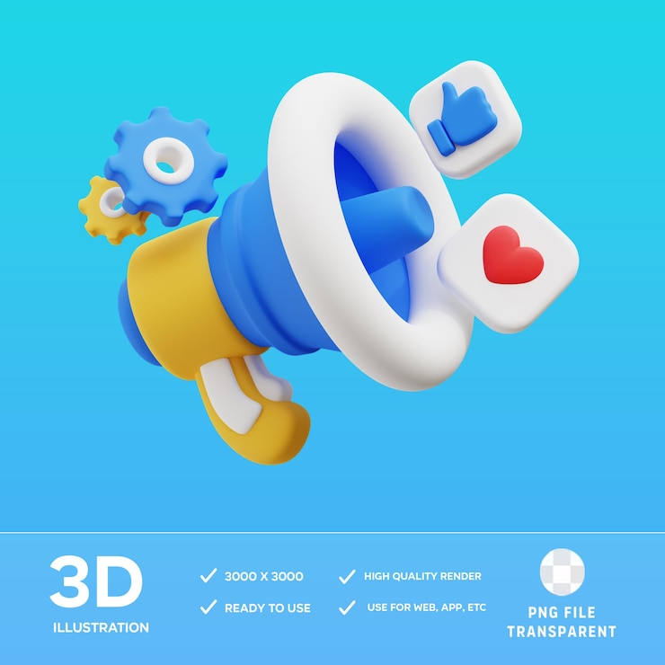 PSD psd megafone promoção de mídia social ilustração 3d