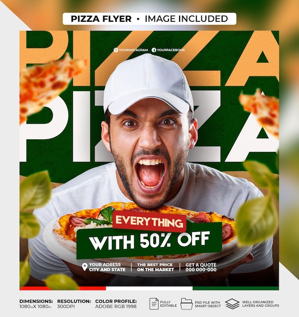 PSD psd menu de comida e deliciosa pizza modelo de banner da web mídia social