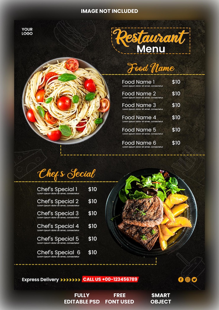 PSD psd menu de restaurante mídias sociais modelo de banner
