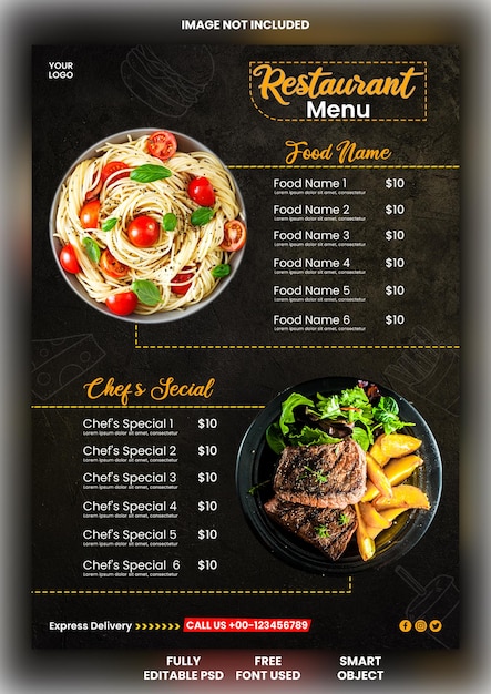 PSD Menu del ristorante social media modello di banner