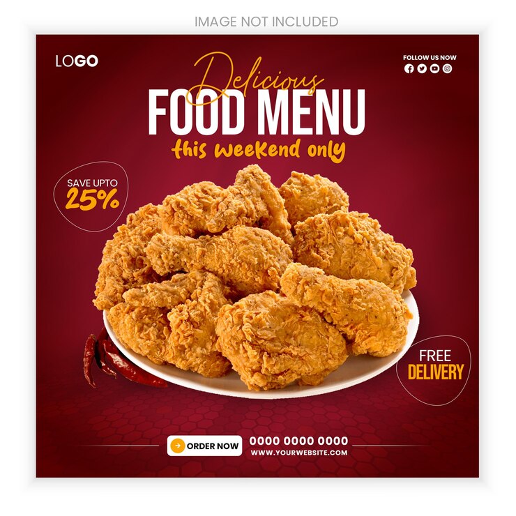 PSD Menu di cibo delizioso modello quadrato di social media
