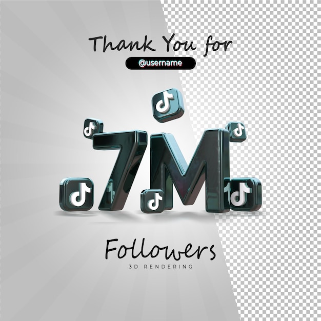 Psd Merci Pour Les 7m De Followers Sur Tiktok Rendu 3d Avec Fond Alpha