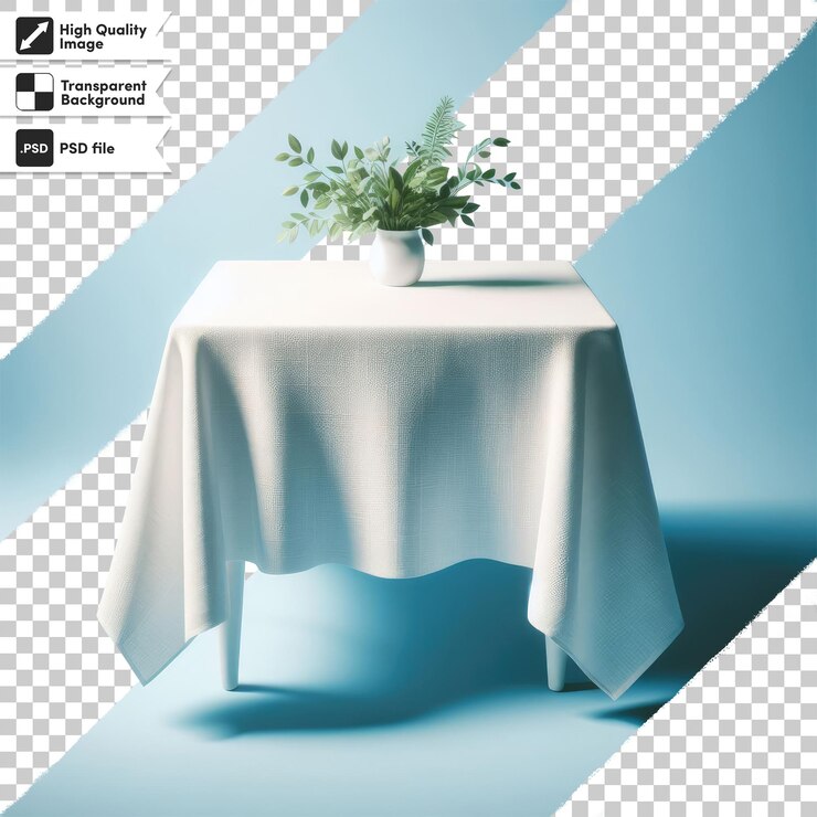PSD psd una mesa con un mantel blanco sobre un fondo transparente
