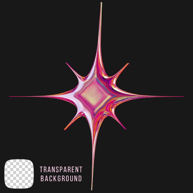 Psd metal y2k star abstract shape 3d rendering