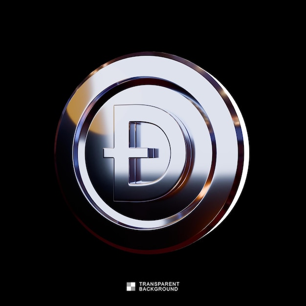 PSD metálico cromo Dogecoin renderizado en 3D