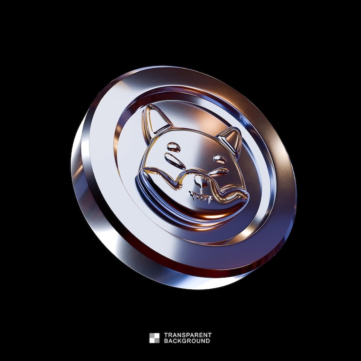 PSD Metallic Crypto Shibainu 3D Rendering (Renderizado en 3D en el formato PSD)