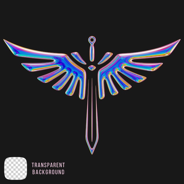 Psd metallic sword with wings illustration 3d rendering
