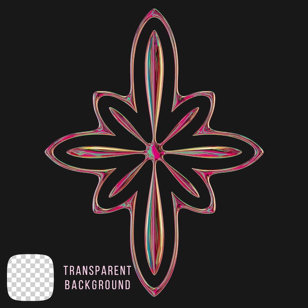 Psd metallic y2k star abstract shape 3d rendering