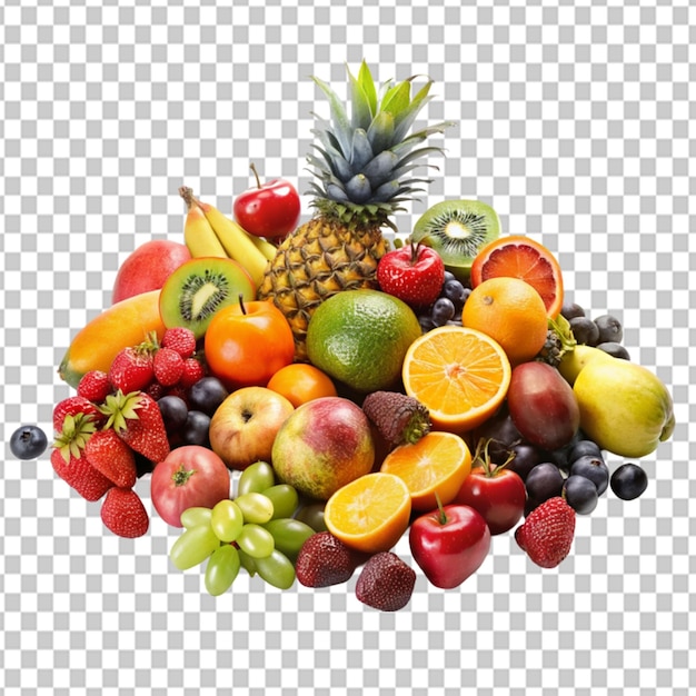 Psd de una mezcla de frutas sobre un fondo transparente