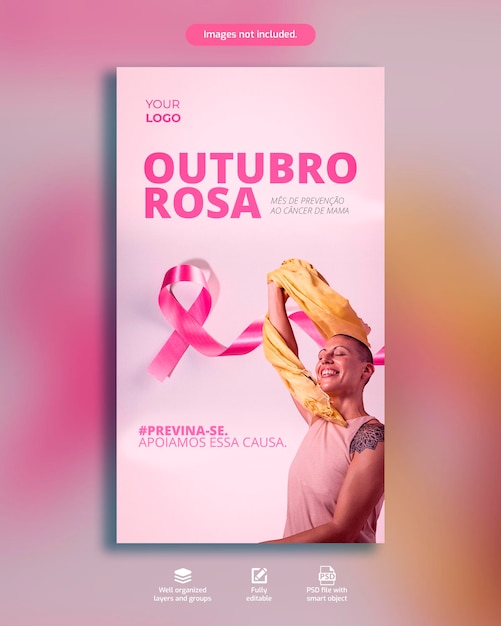 Psd mídia social outubro rosa câncer de mama campanha de cuidado rosa instagram modelo história 02