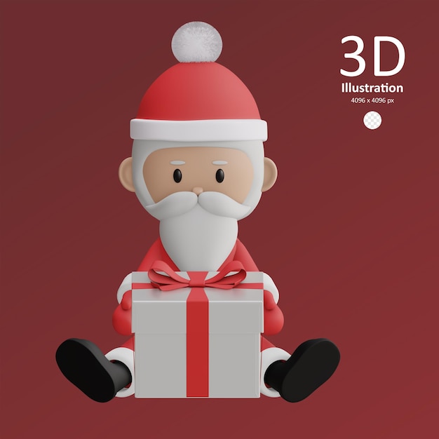 PSD mignon père Noël avec cadeau icône rendue en 3D isolée