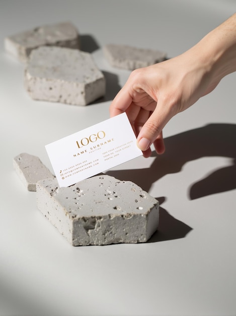 PSD-Minimalistische Visitenkarten-Mockup mit Betonblöcken