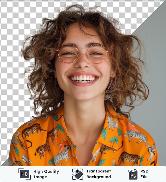 PSD psd mit durchsichtigem foto von positiv schöner person toothy lächeln tragen tiermuster hemd
