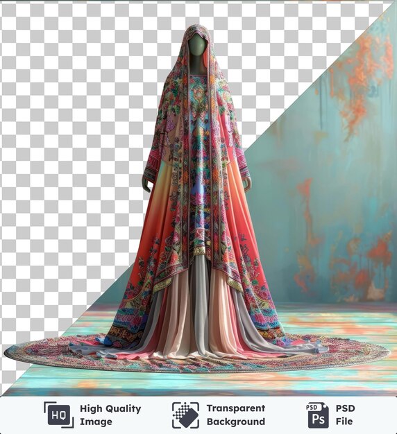 PSD psd mit durchsichtigem ramadan traditionellen kaftan auf einem farbenfrohen hintergrund