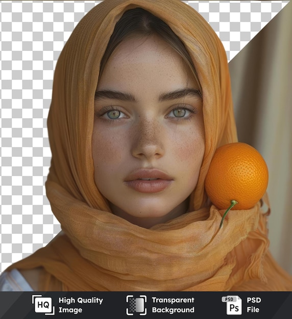 PSD psd mit durchsichtigen frischen orangefarbenen haaren und einem gelben schal