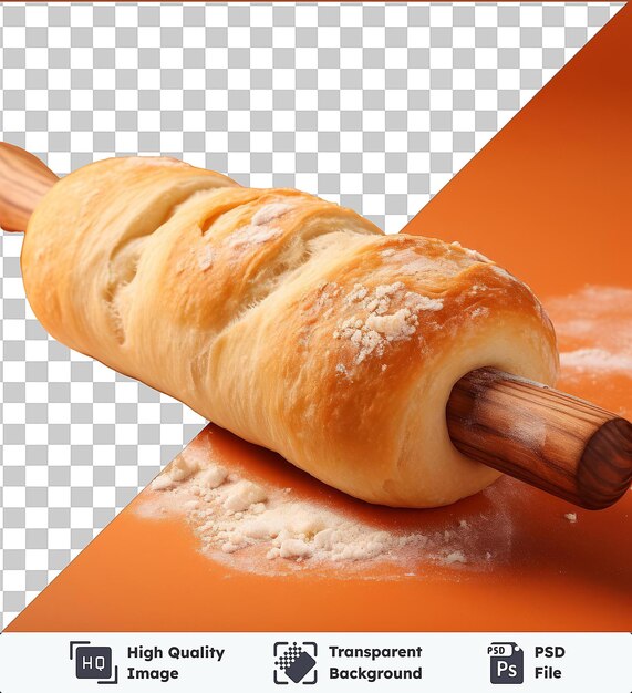 PSD psd mit transparenter realistischer fotografischer bäcker-rollspin-brot auf einem tisch