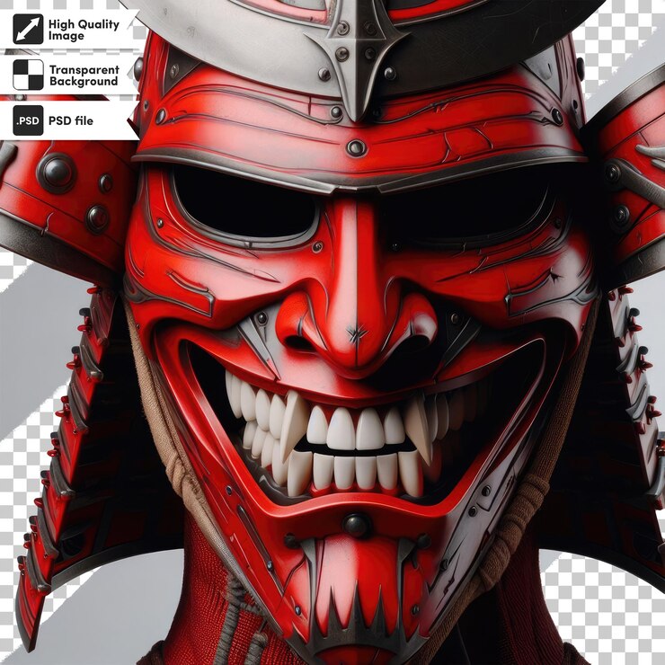 PSD psd mitología japonesa oni diablo máscara samurai sobre fondo transparente