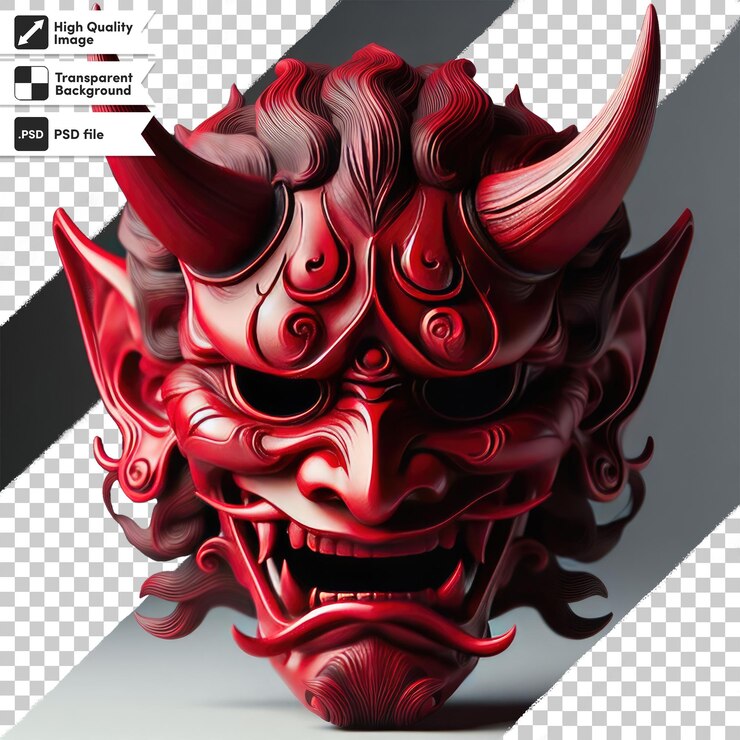 PSD psd mitología japonesa oni máscara de samurai diablo en fondo transparente